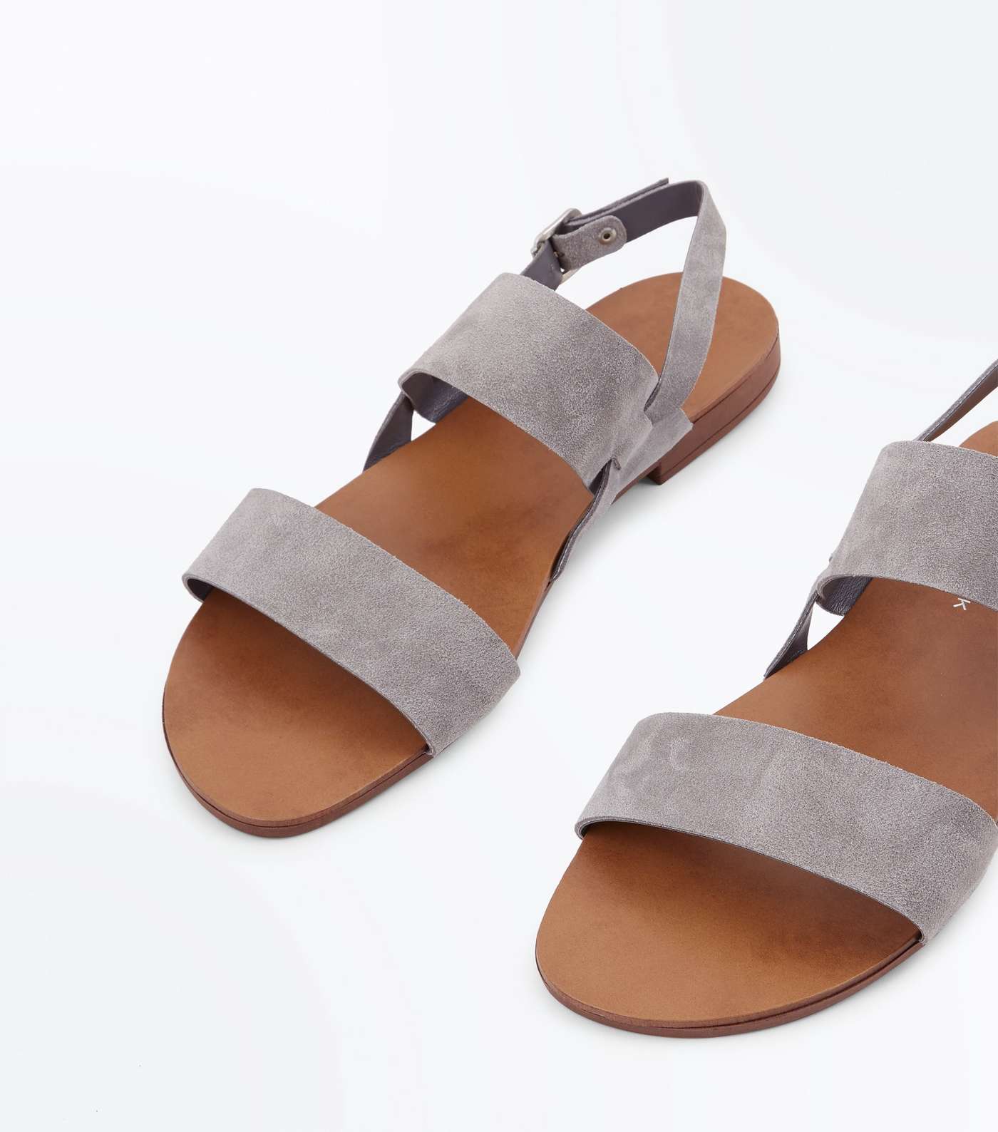 Wide Fit Grey Suede Double Strap Sandals Image 4
