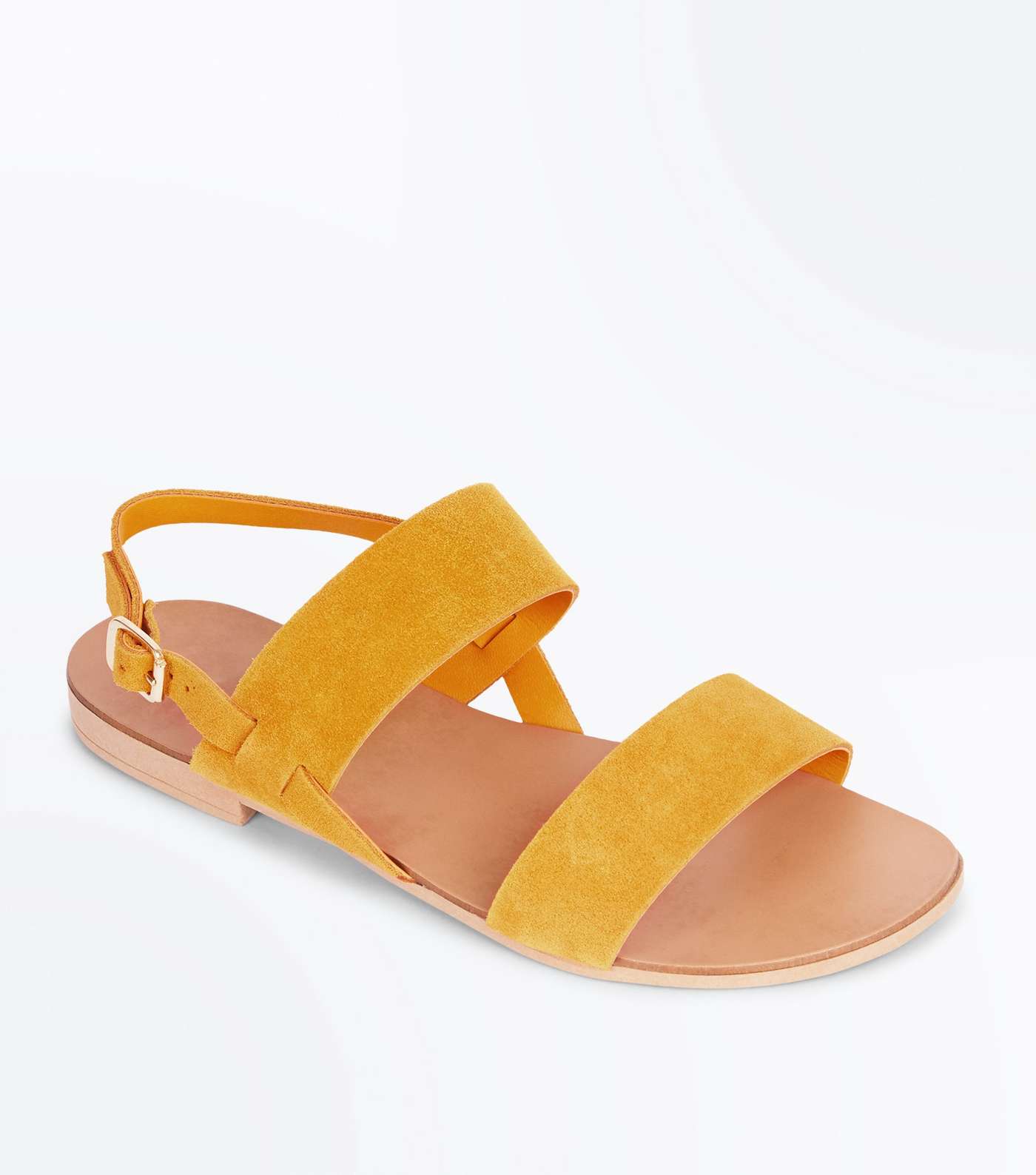 Wide Fit Mustard Suede Double Strap Sandals