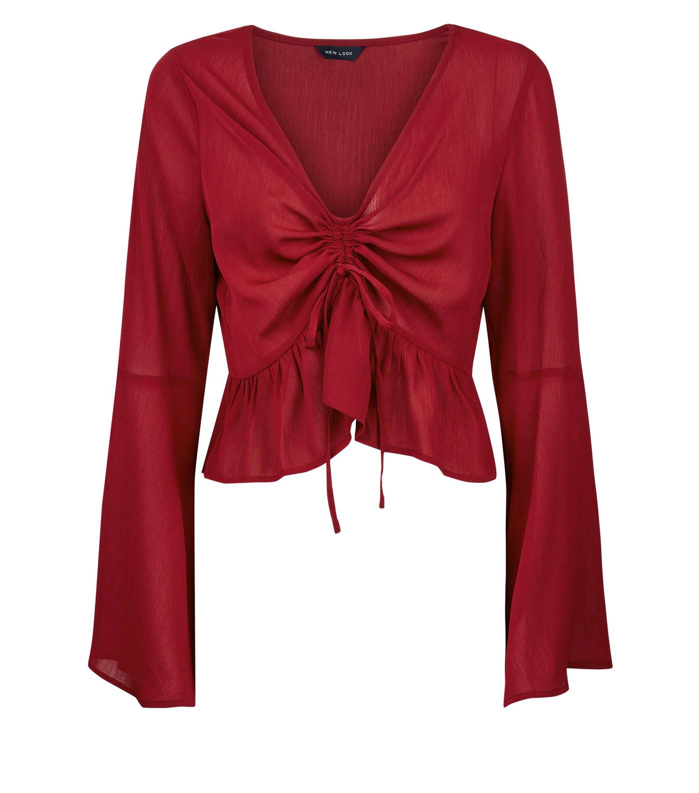 Burgundy Ruched Front Bell Sleeve Top Image 4