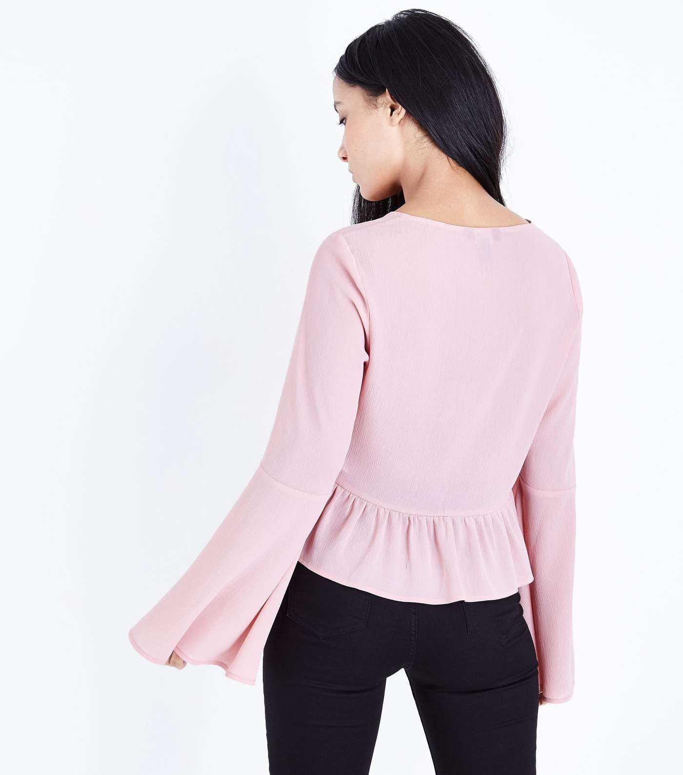 Pale Pink Ruched Front Bell Sleeve Top Image 3