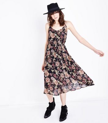 black strappy floral dress