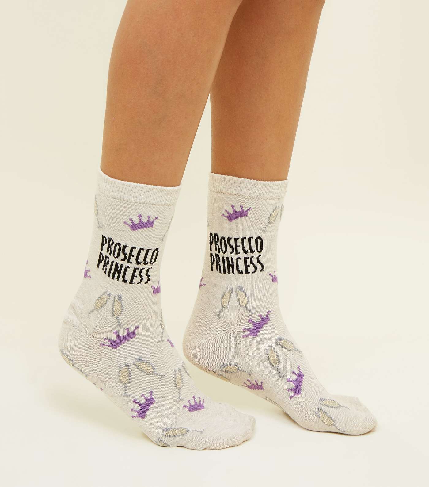 Cream Prosecco Princess Slogan Socks Image 2