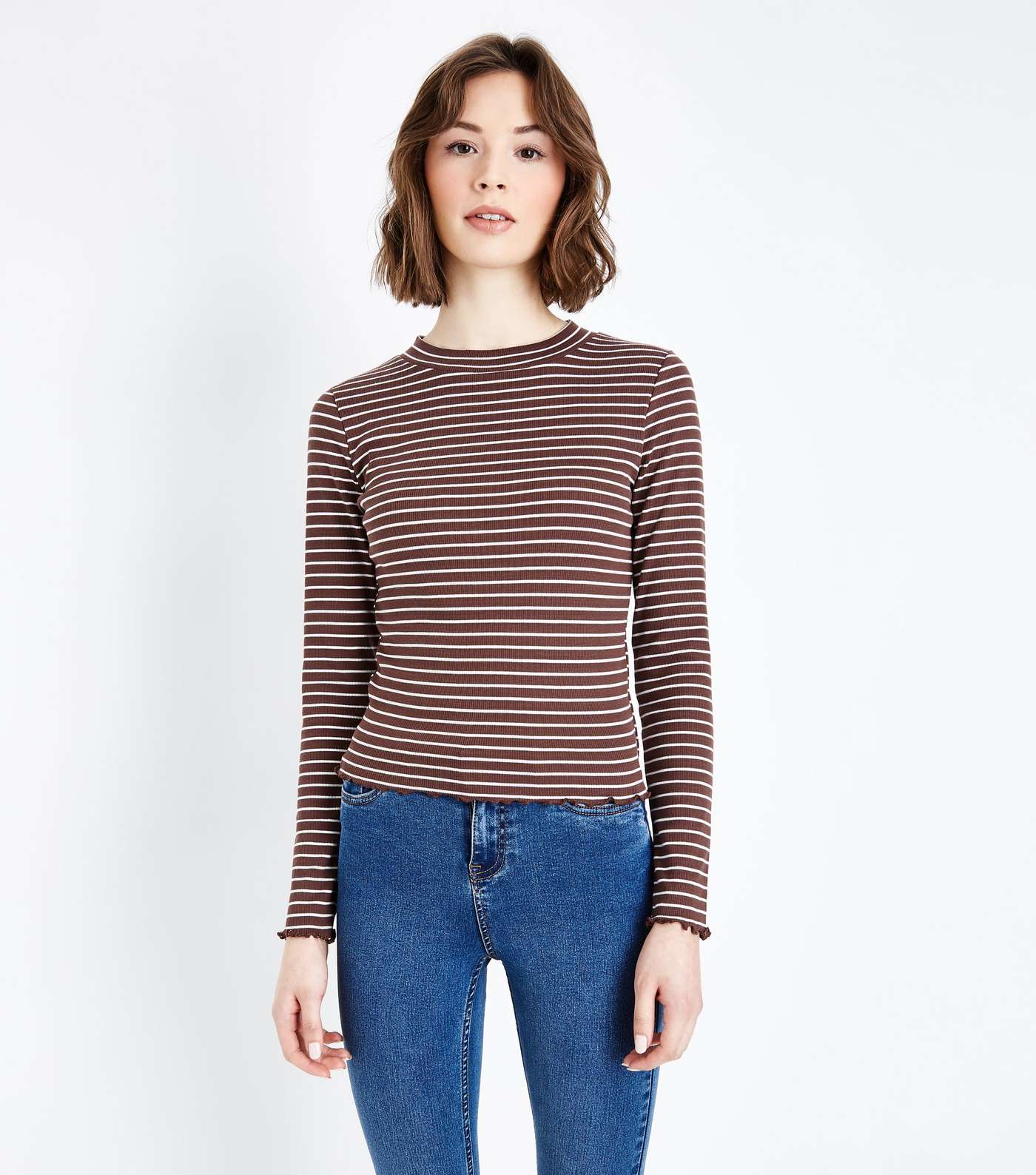 Light Brown Stripe Long Sleeve Ribbed T-Shirt