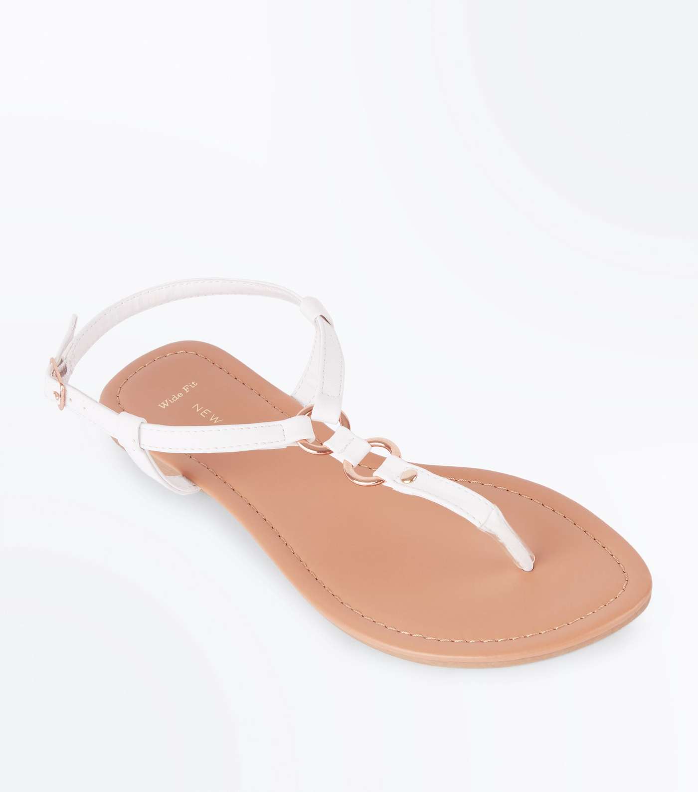 Wide Fit White Ring Strap Flat Sandals