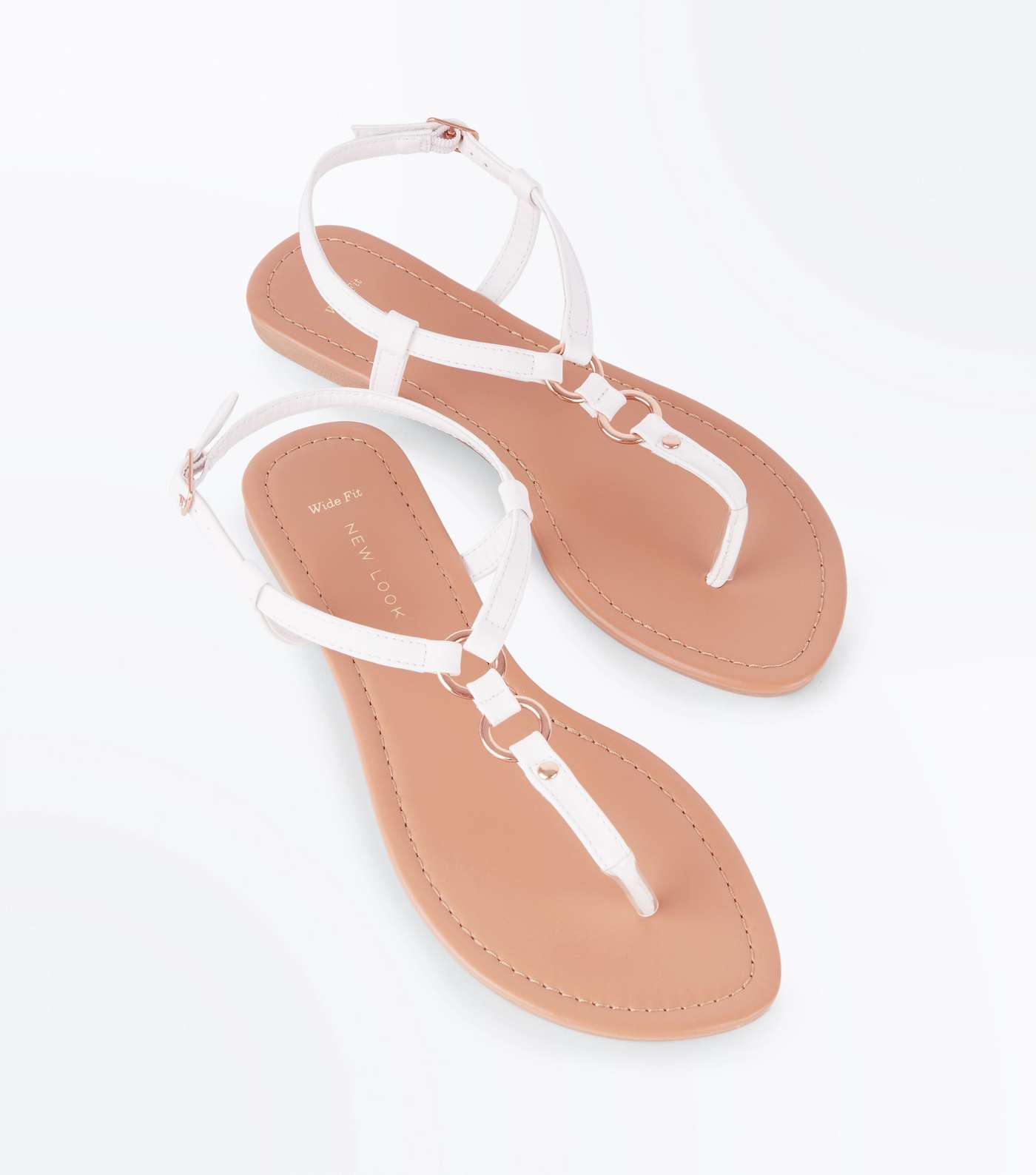 Wide Fit White Ring Strap Flat Sandals Image 3