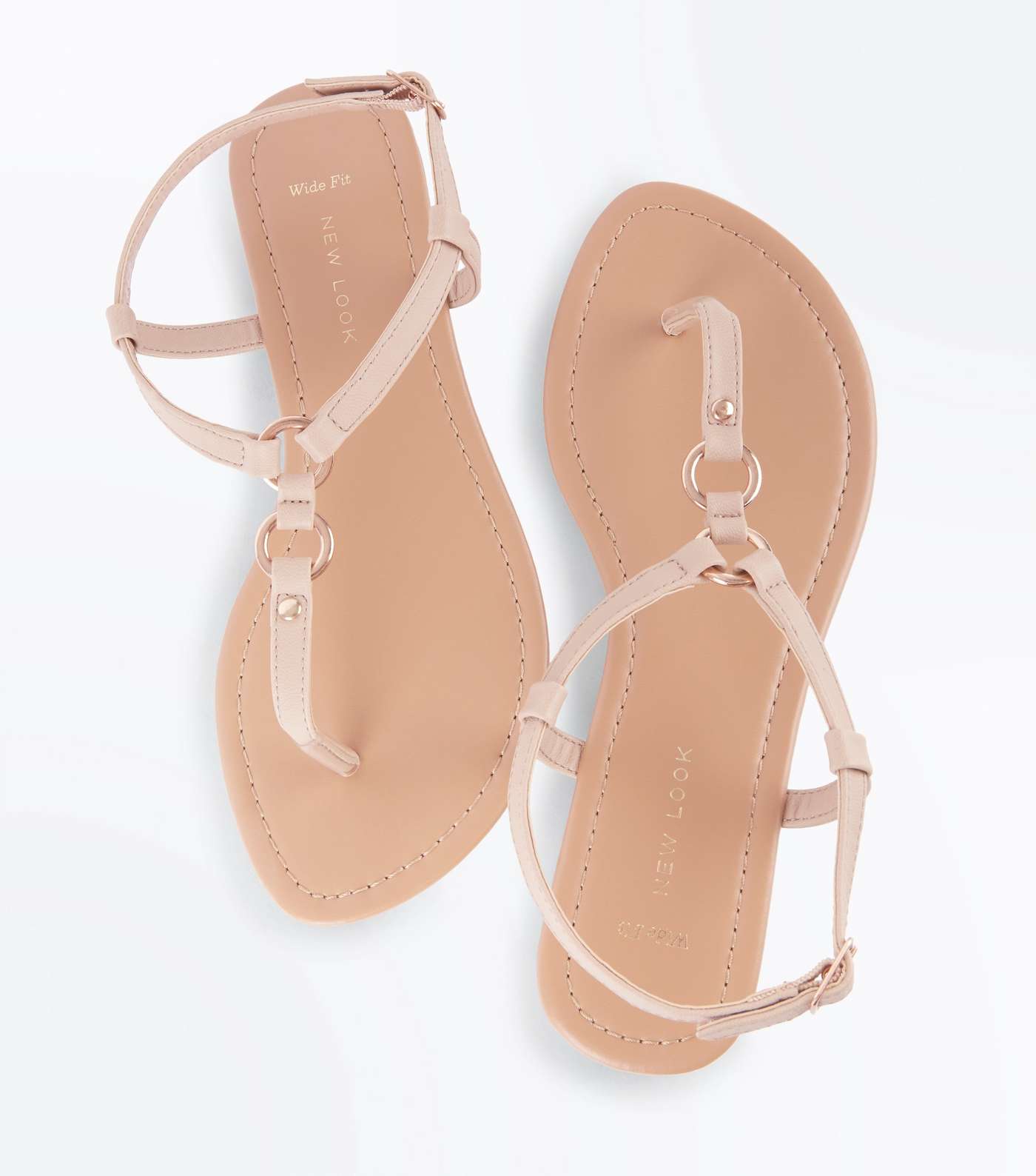Wide Fit Nude Ring Strap Flat Sandals Image 4