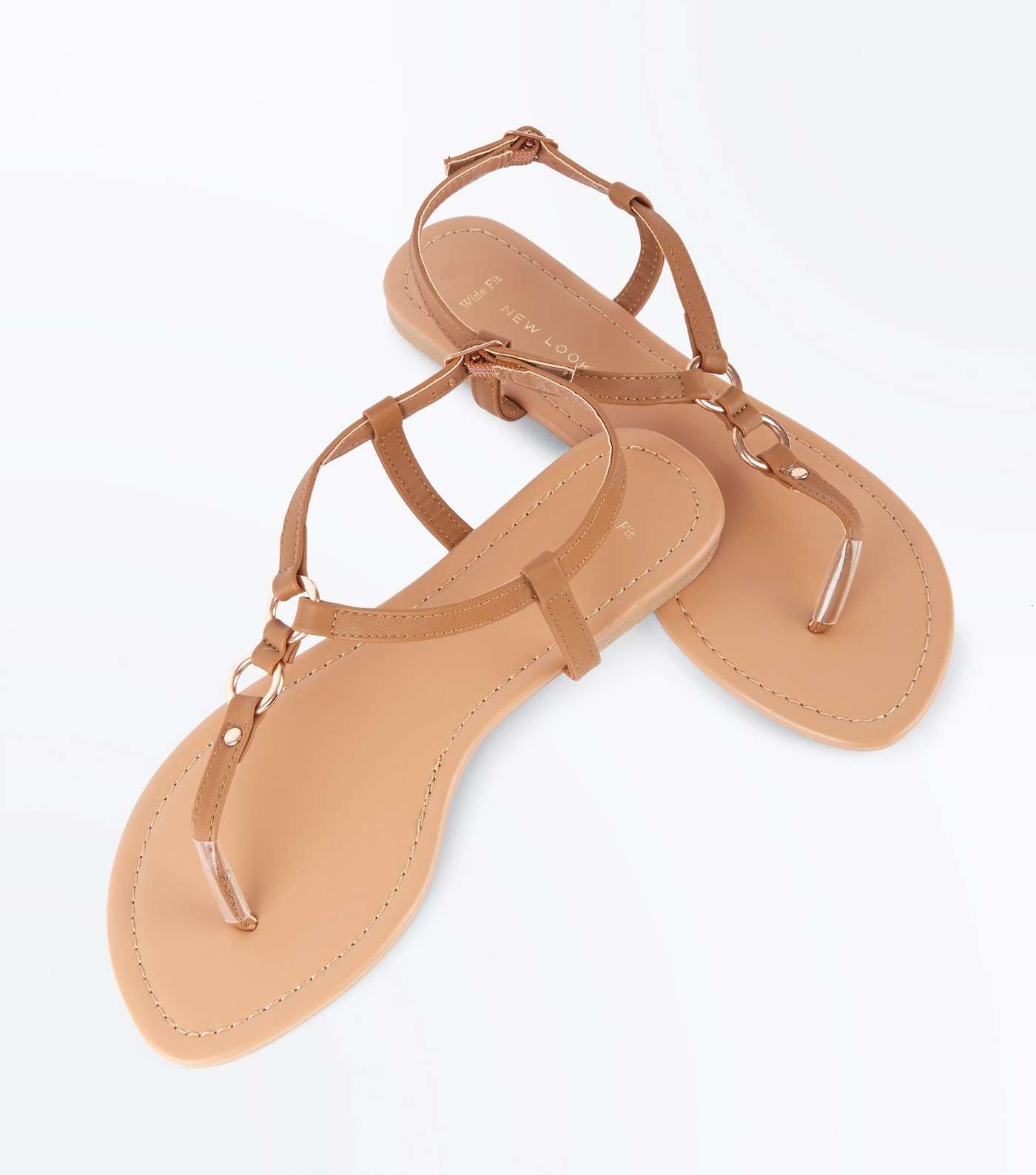 Wide Fit Tan Ring Strap Flat Sandals Image 4