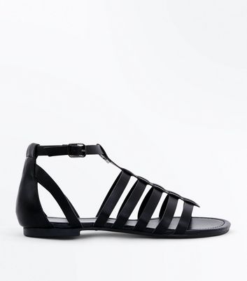 Wide Fit Black Gladiator Flat Sandals 