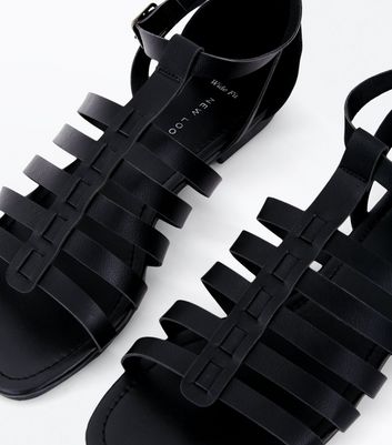 Wide Fit Black Gladiator Flat Sandals | New Look