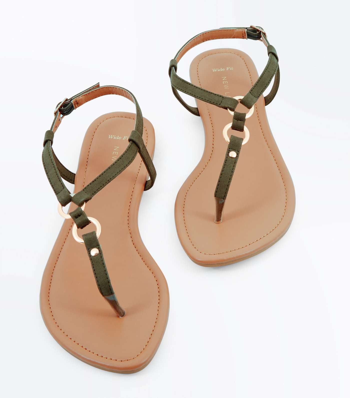 Wide Fit Khaki Suedette Metal Trim Sandals Image 3