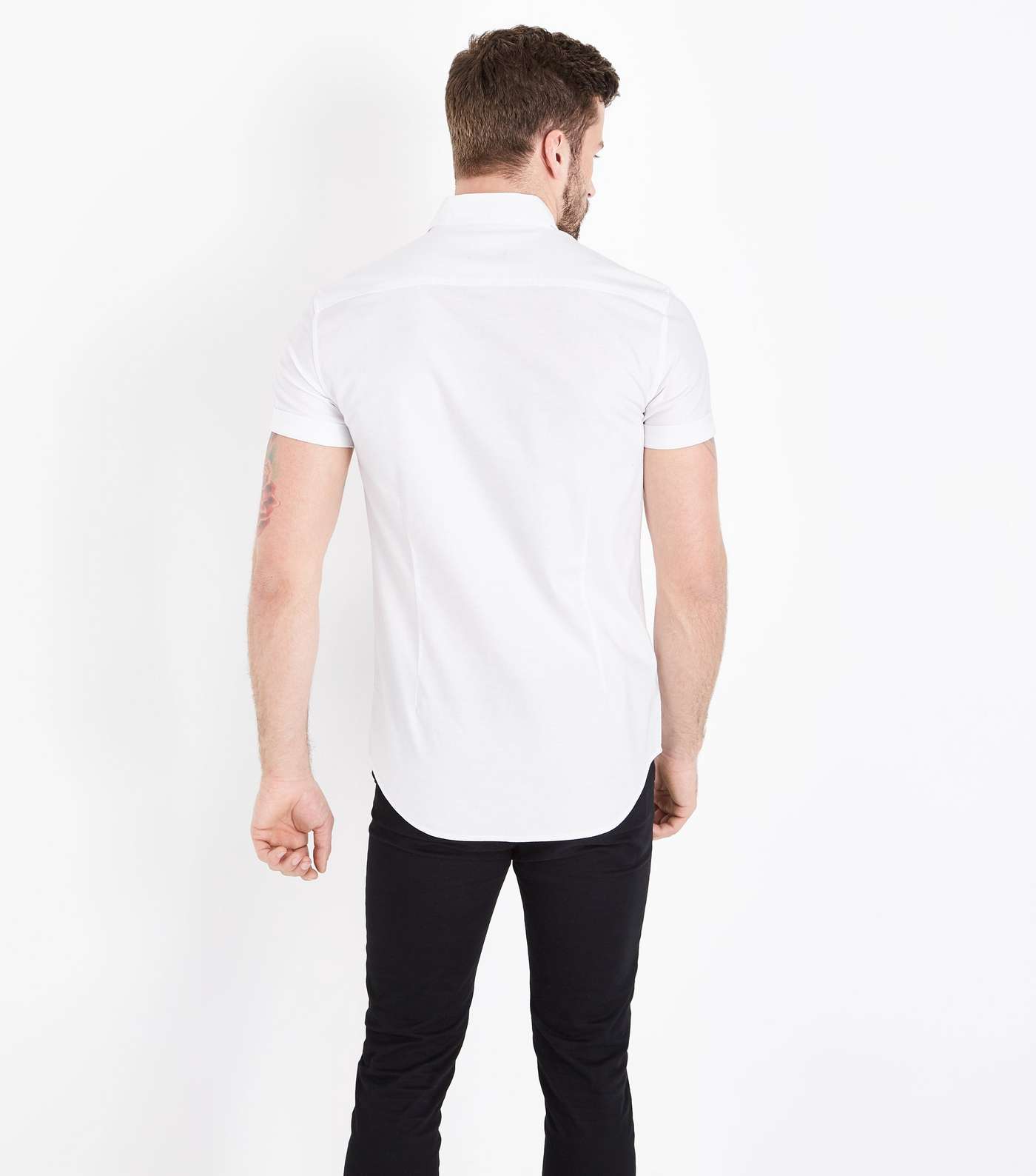 White Short Sleeve Muscle Fit Oxford Shirt Image 3