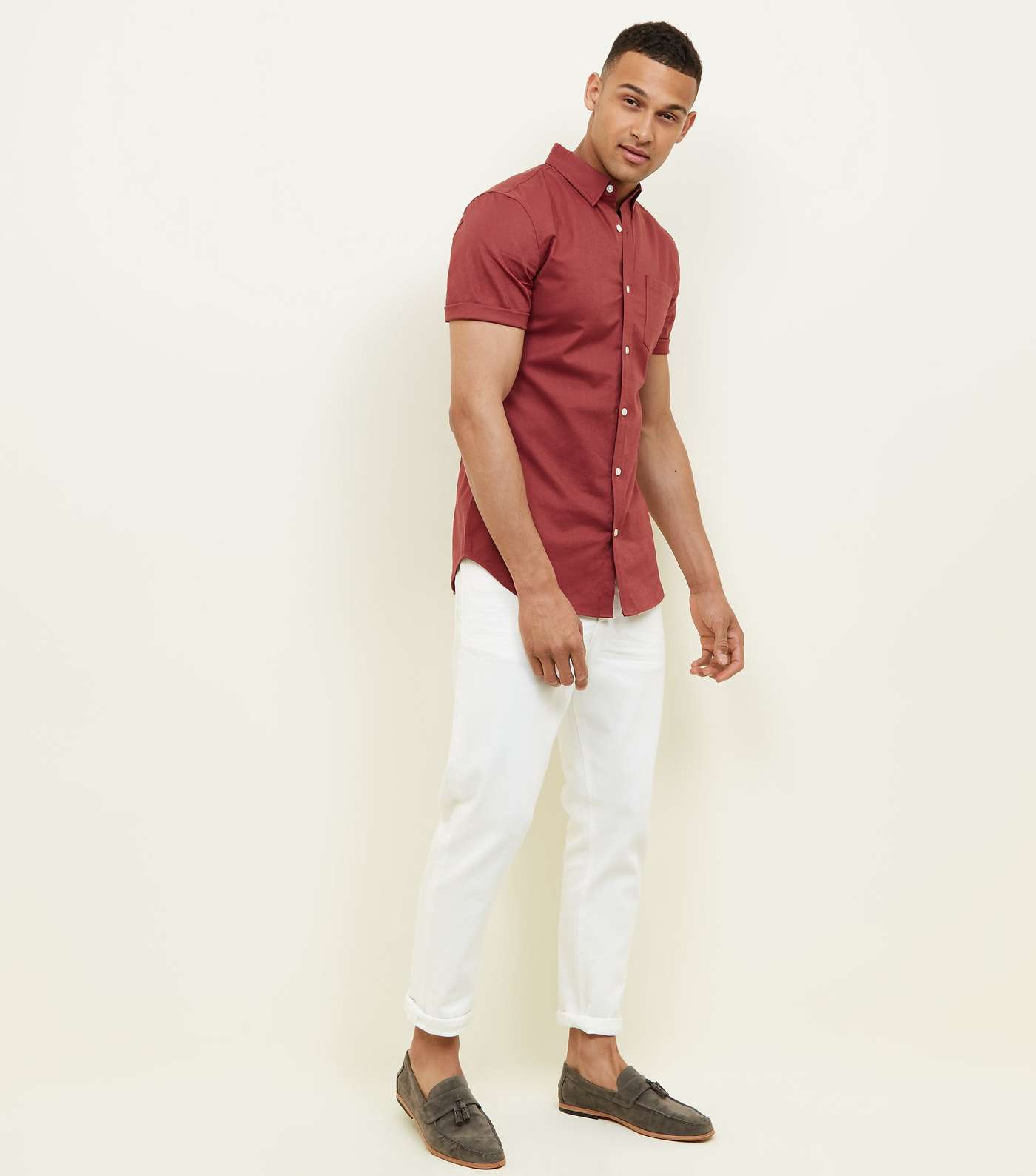 Rust Short Sleeve Muscle Fit Oxford Shirt Image 2