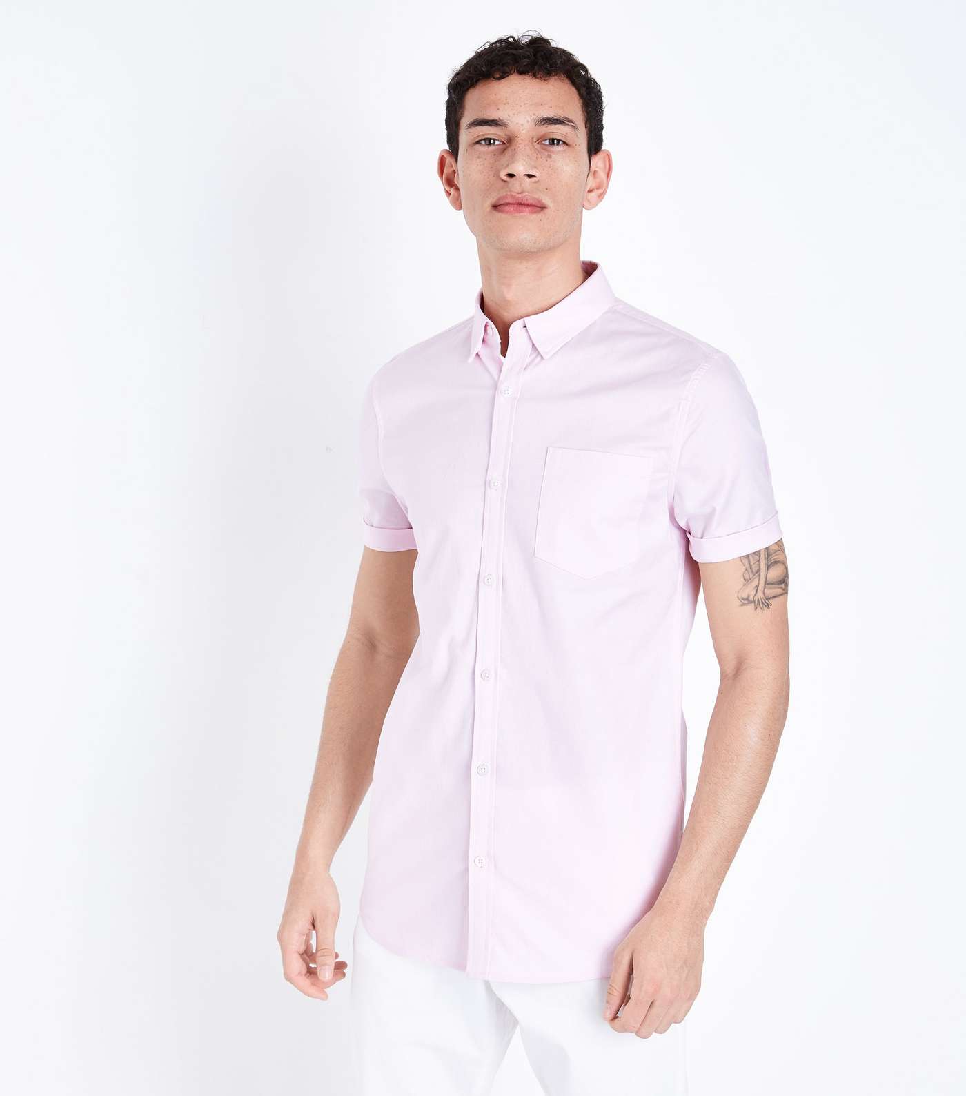 Pink Short Sleeve Muscle Fit Oxford Shirt