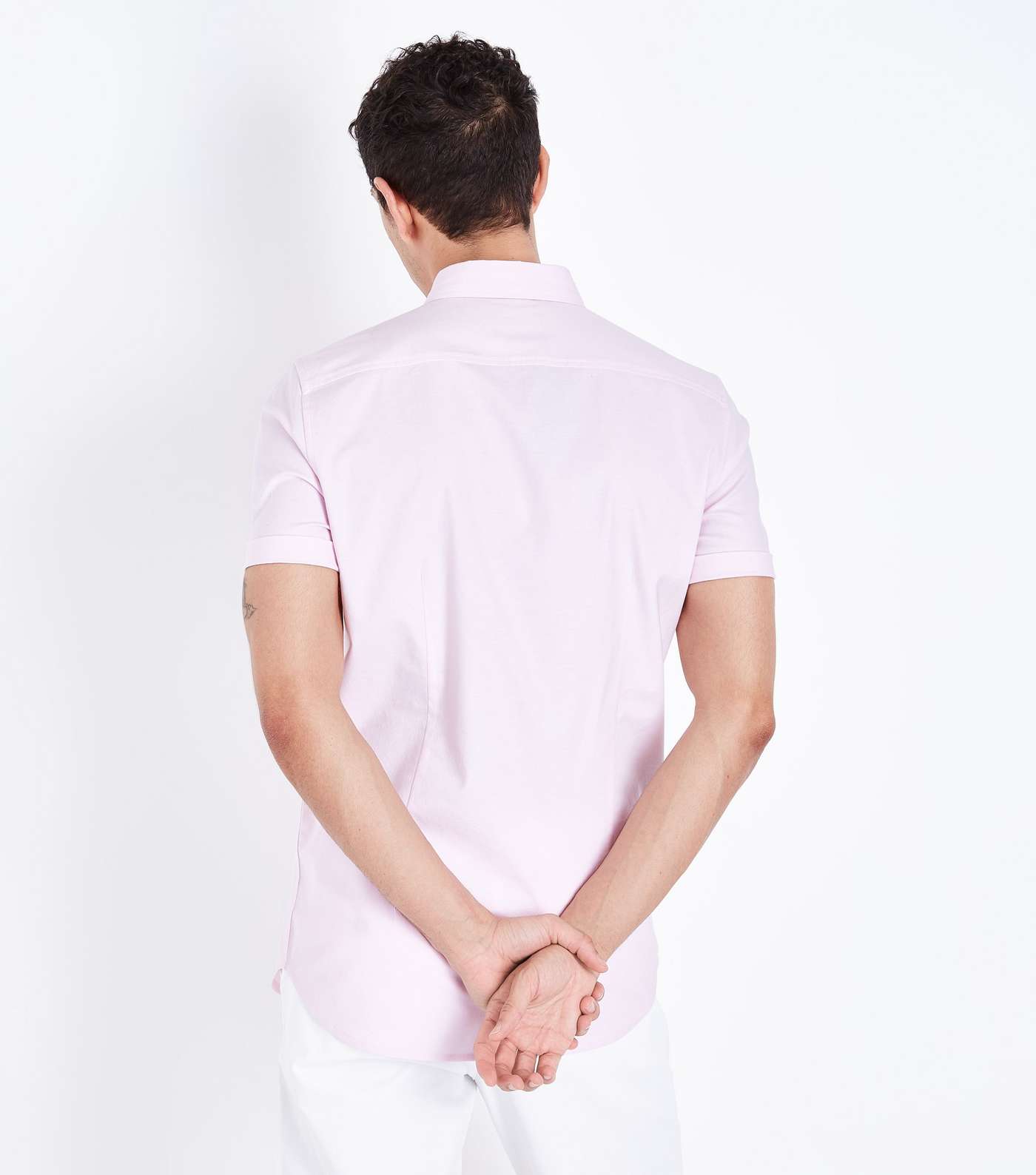 Pink Short Sleeve Muscle Fit Oxford Shirt Image 3