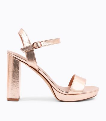 Rose Gold Metallic Platform Stiletto Heel Sandals | New Look