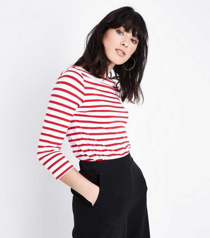 Red Stripe Organic Cotton Mix 3/4 Sleeve T-Shirt