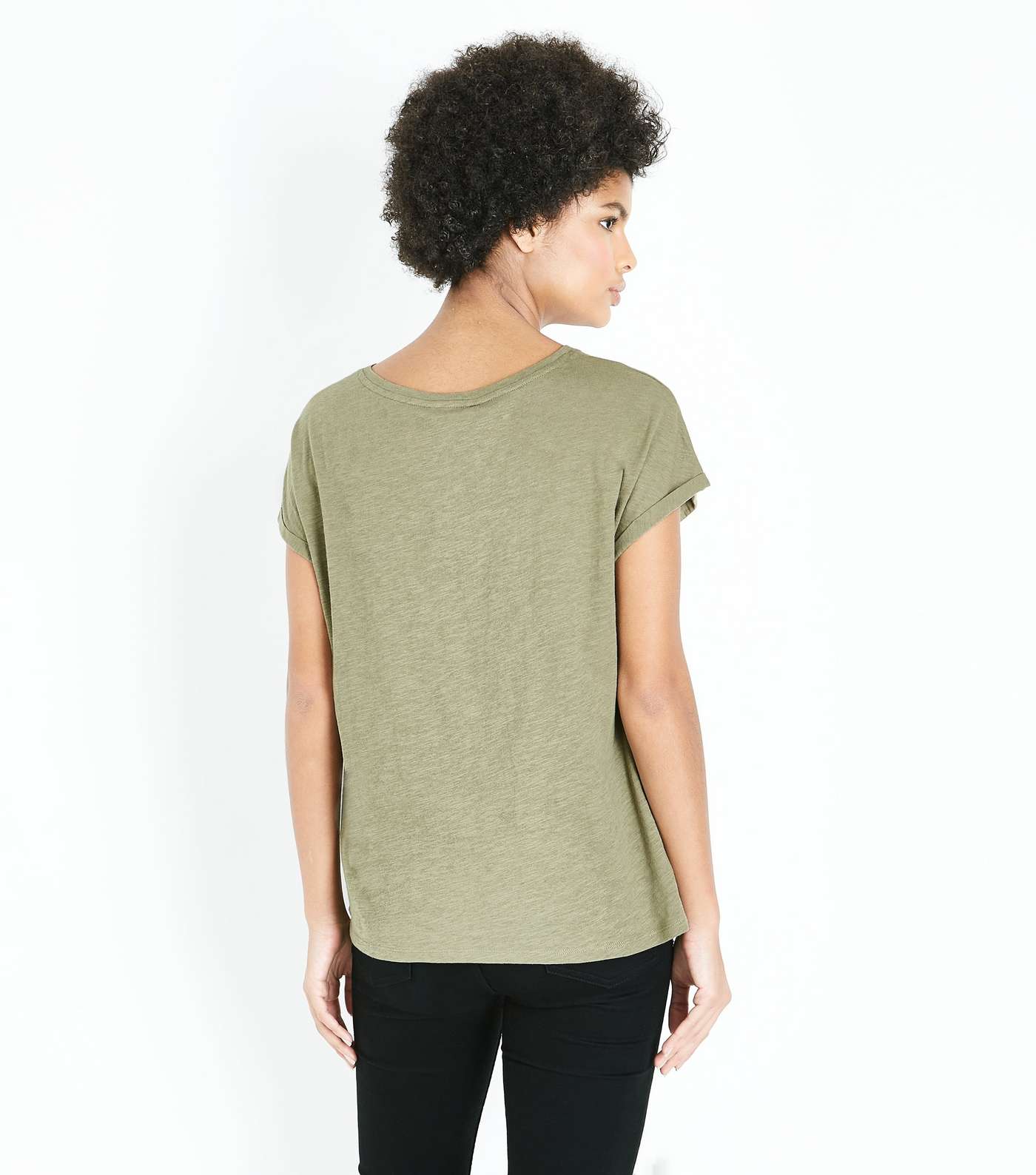 Olive Green Organic Cotton Pocket Front T-Shirt Image 3