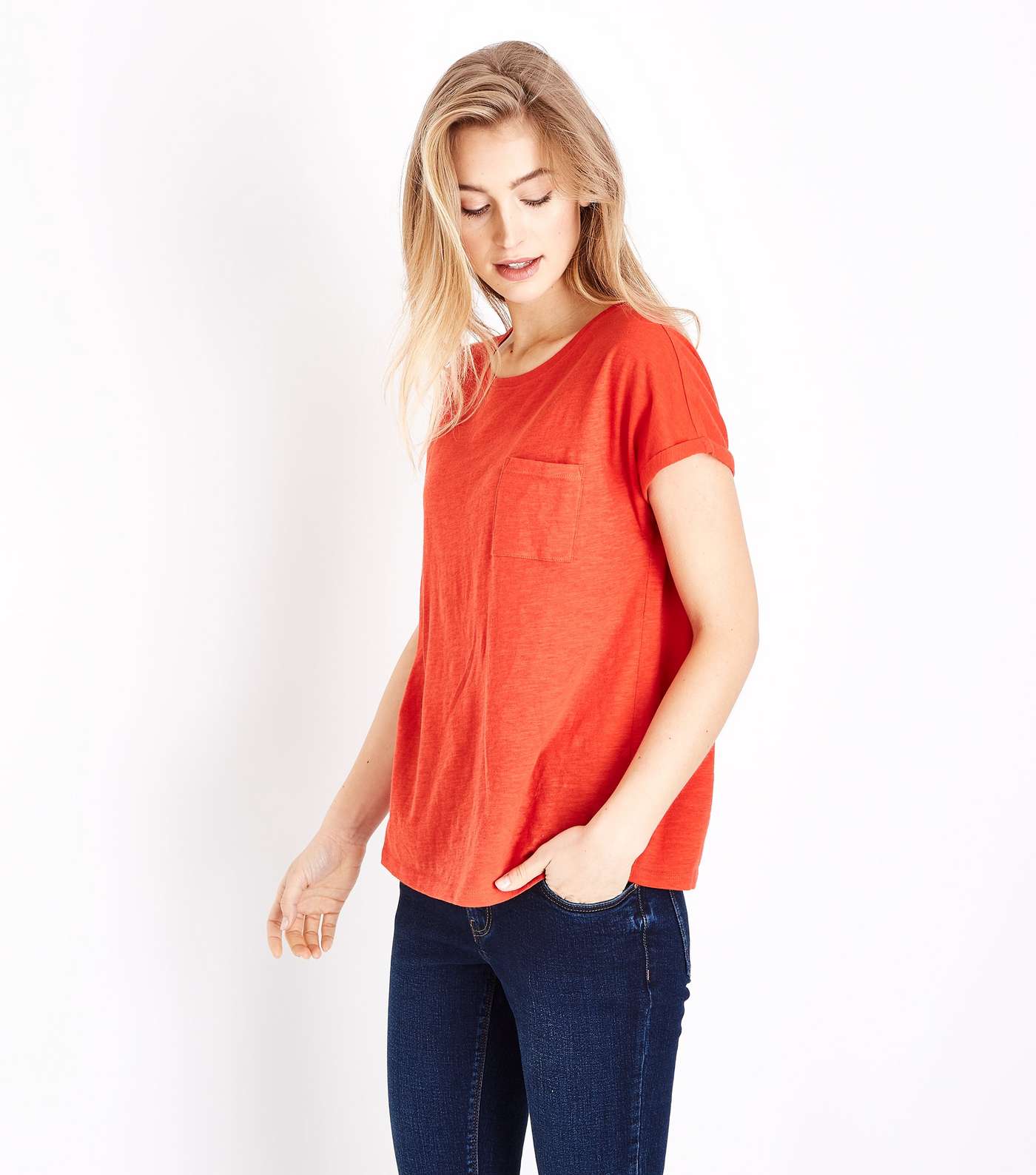 Orange Organic Cotton Pocket Front T-Shirt