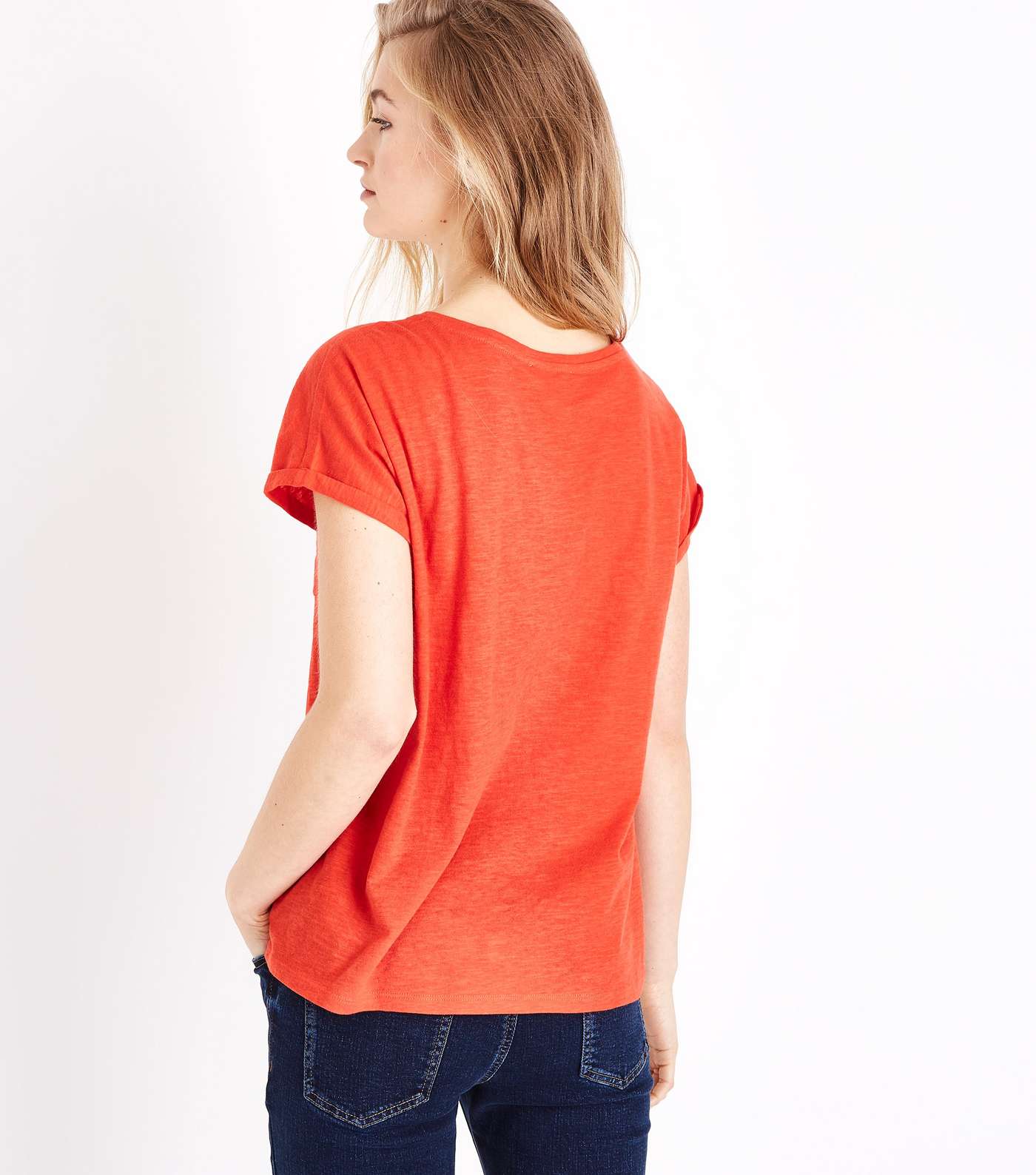 Orange Organic Cotton Pocket Front T-Shirt Image 3