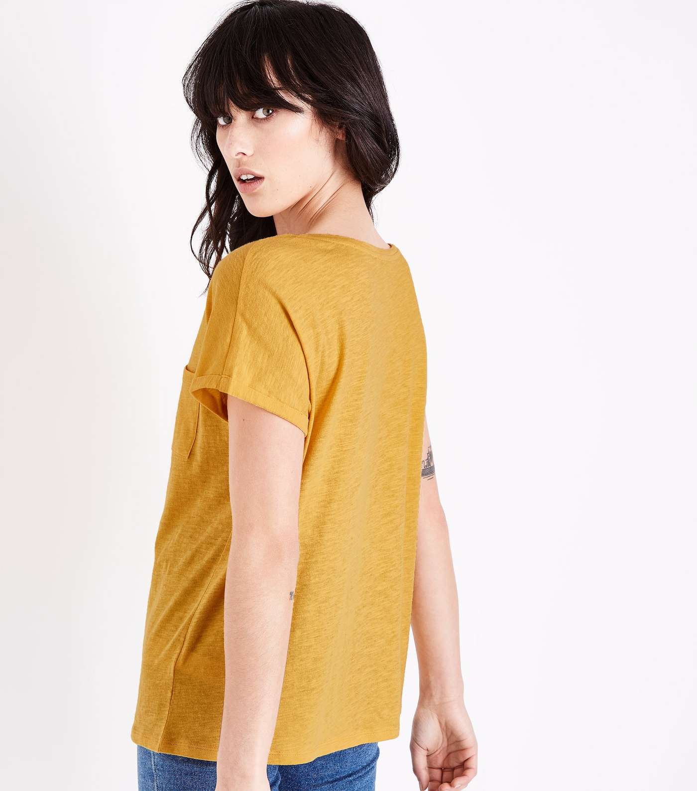 Yellow Organic Cotton Pocket Front T-Shirt Image 3