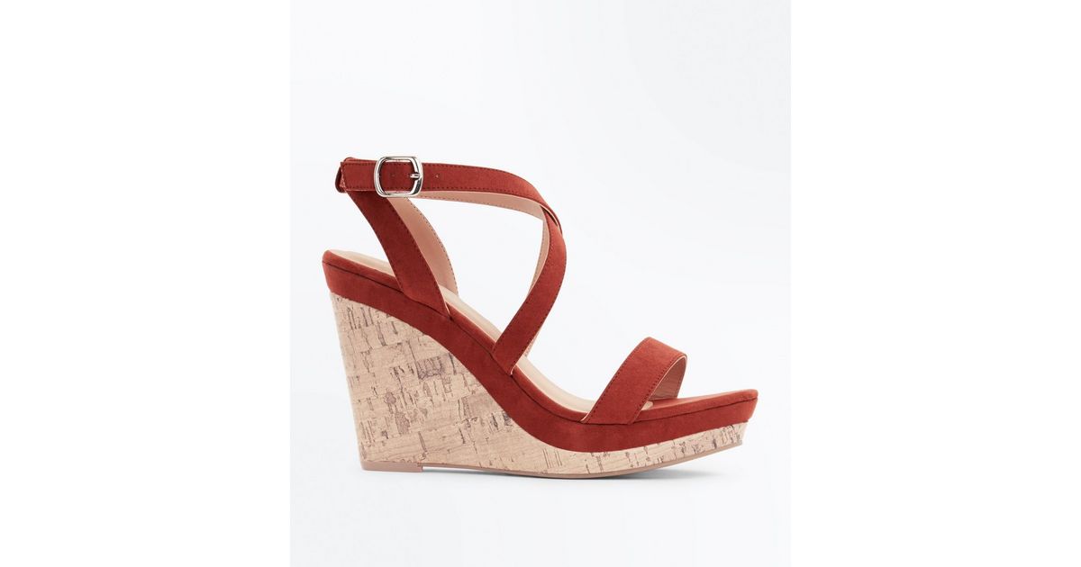 strappy cork wedges