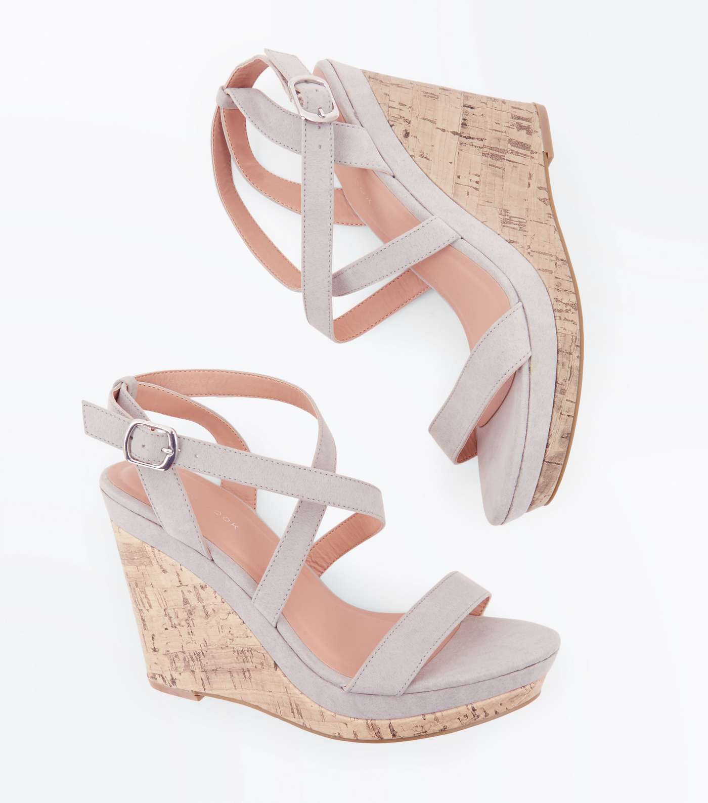 Mint Green Suedette Strappy Cork Wedges Image 3