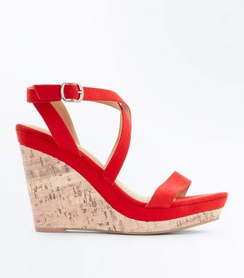 Red wedges hot sale shoes cheap