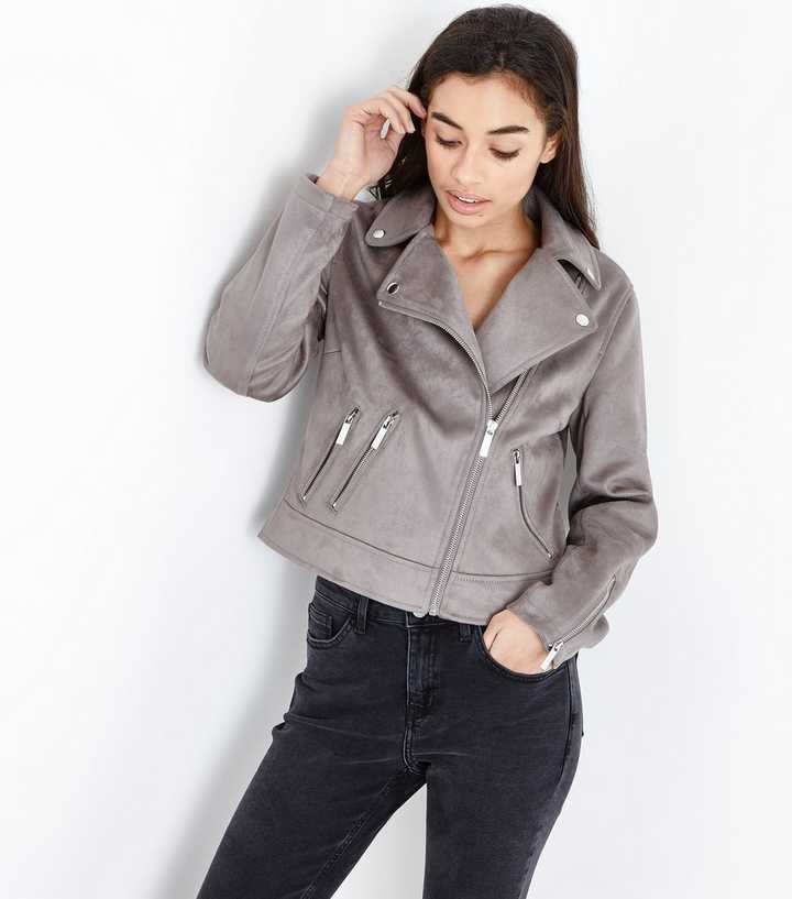 grey suede biker jacket new look