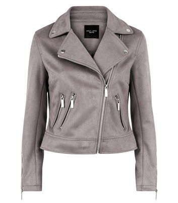 suede biker jacket grey