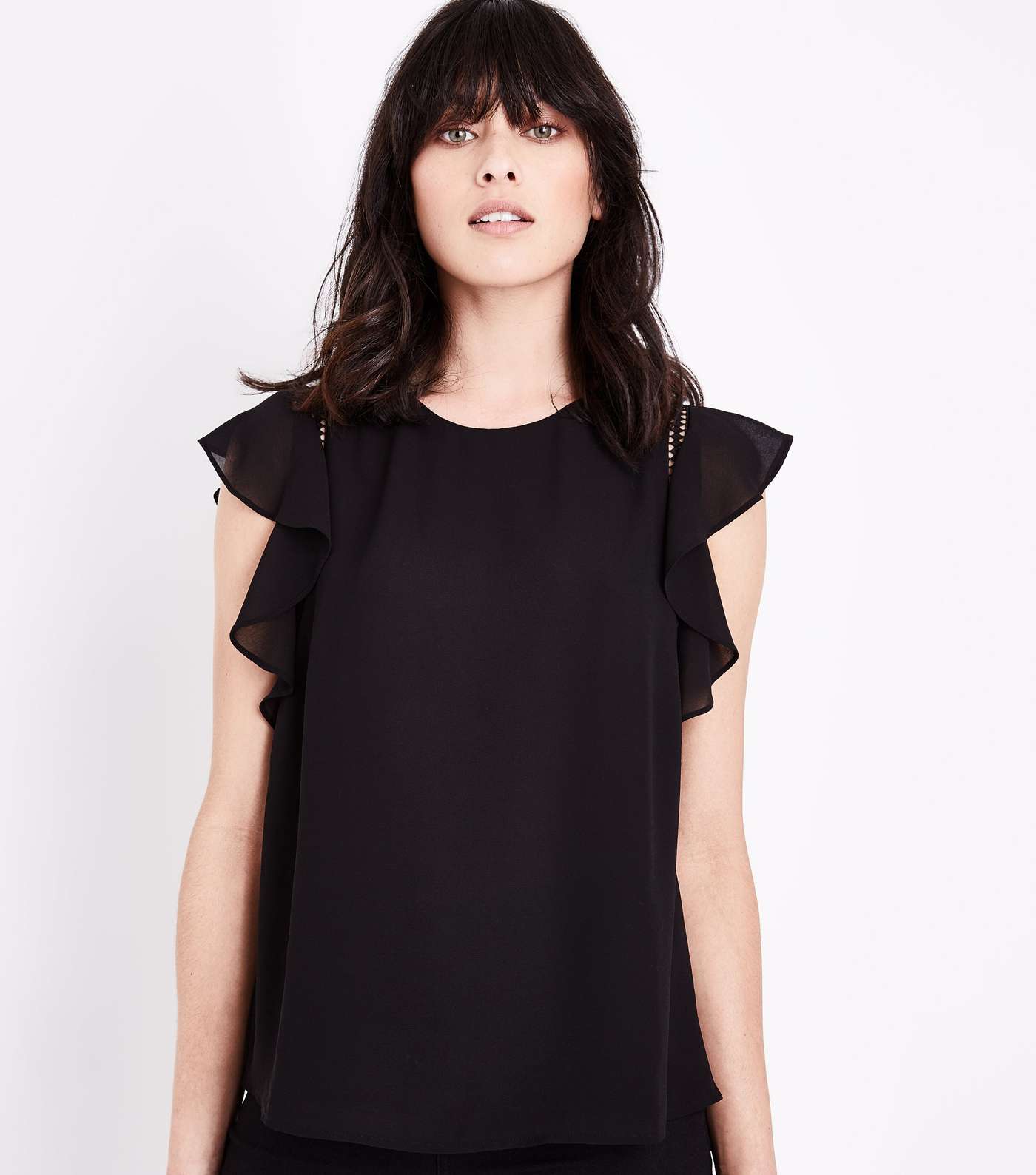 Black Cut Out Frill Sleeve Top