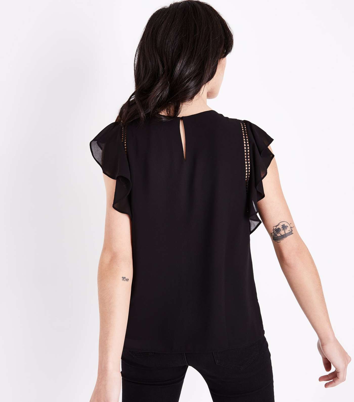 Black Cut Out Frill Sleeve Top Image 3