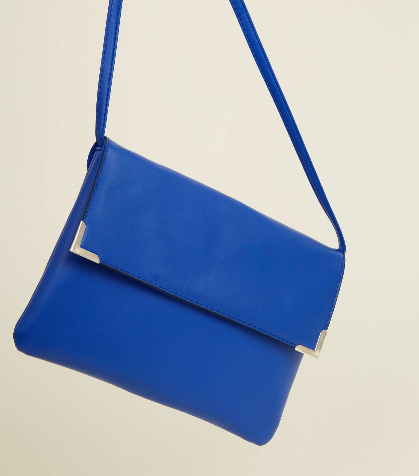 Bright Blue Metal Trim Flat Cross Body Bag Image 4