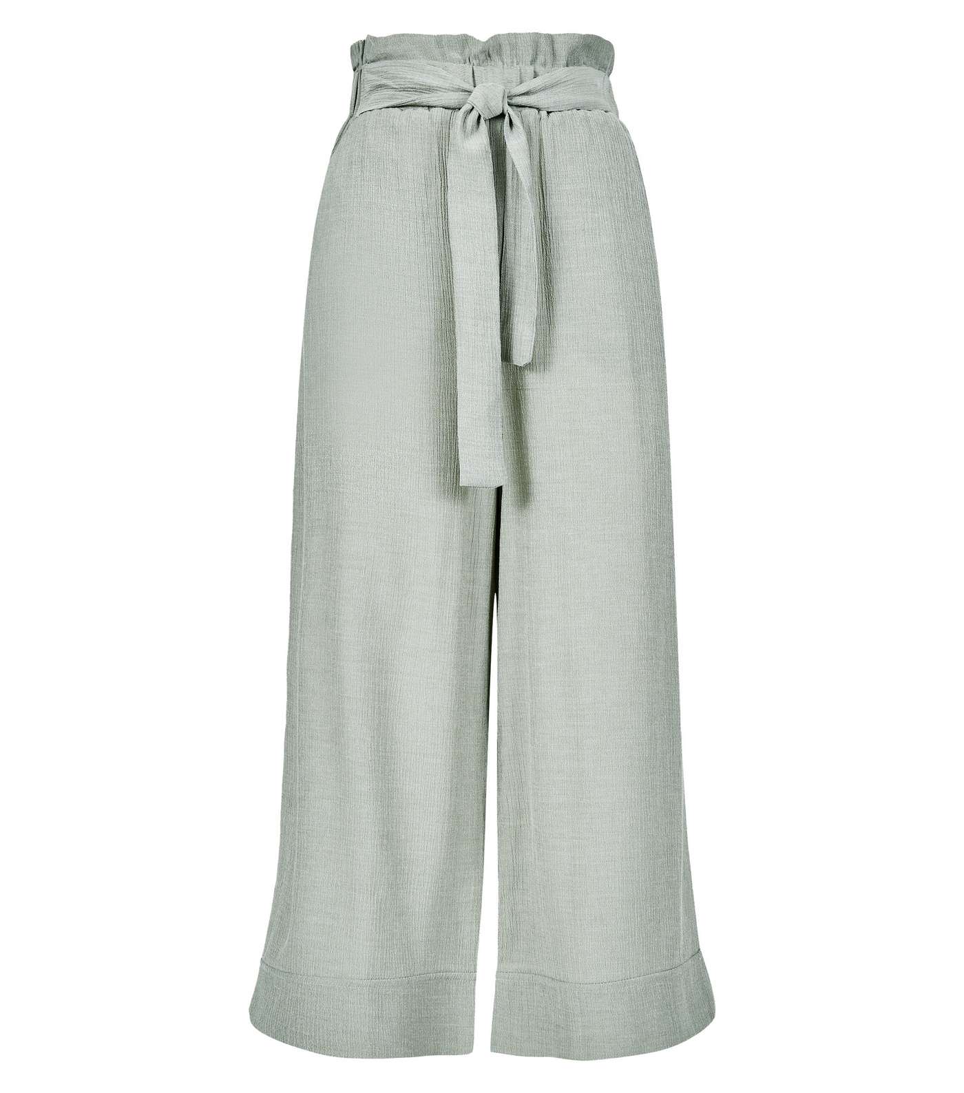 Mint Green Crepe Tie Waist Cropped Trousers Image 4