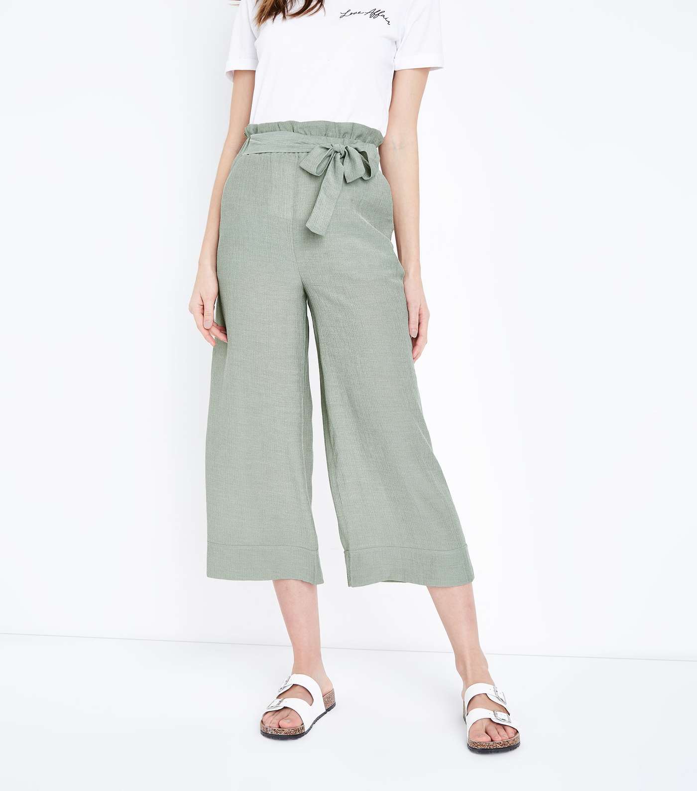 Mint Green Crepe Tie Waist Cropped Trousers Image 2