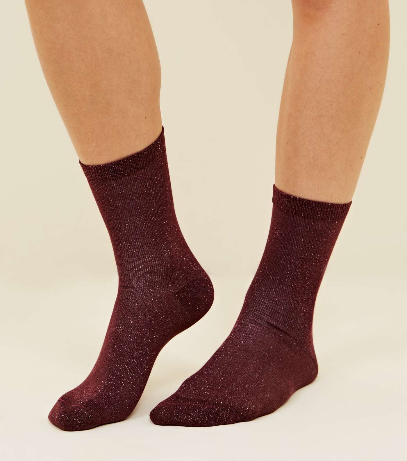 Burgundy Glitter Ankle Socks Image 2