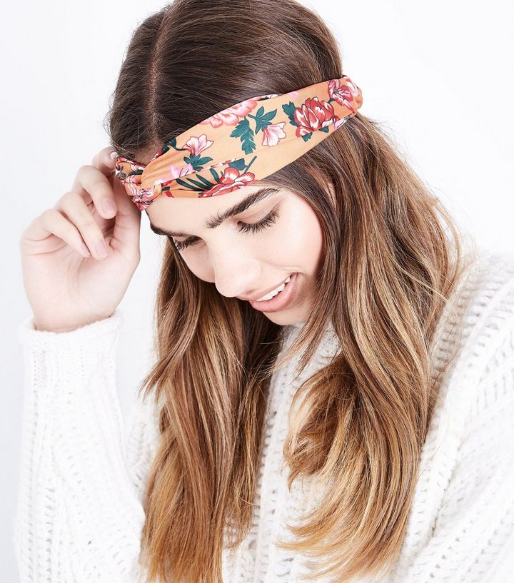 Orange Floral Twist Front Hairband New Look