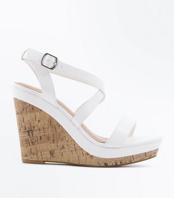 white and cork wedges