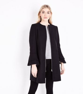 Tall Manteau noir sans col à manches à superpositions Manteau noir à manches raglan | New Look