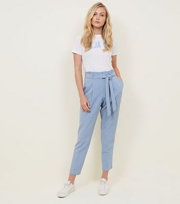 baby blue paper bag trousers