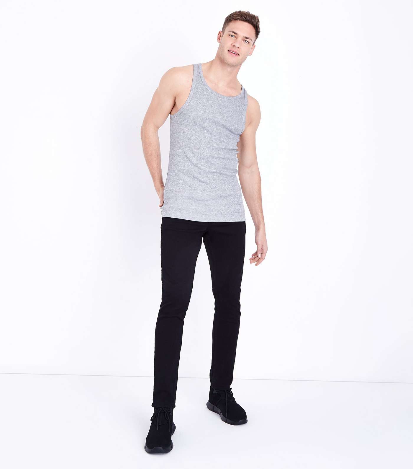 Grey Marl Muscle Fit Ribbed Vest Image 2