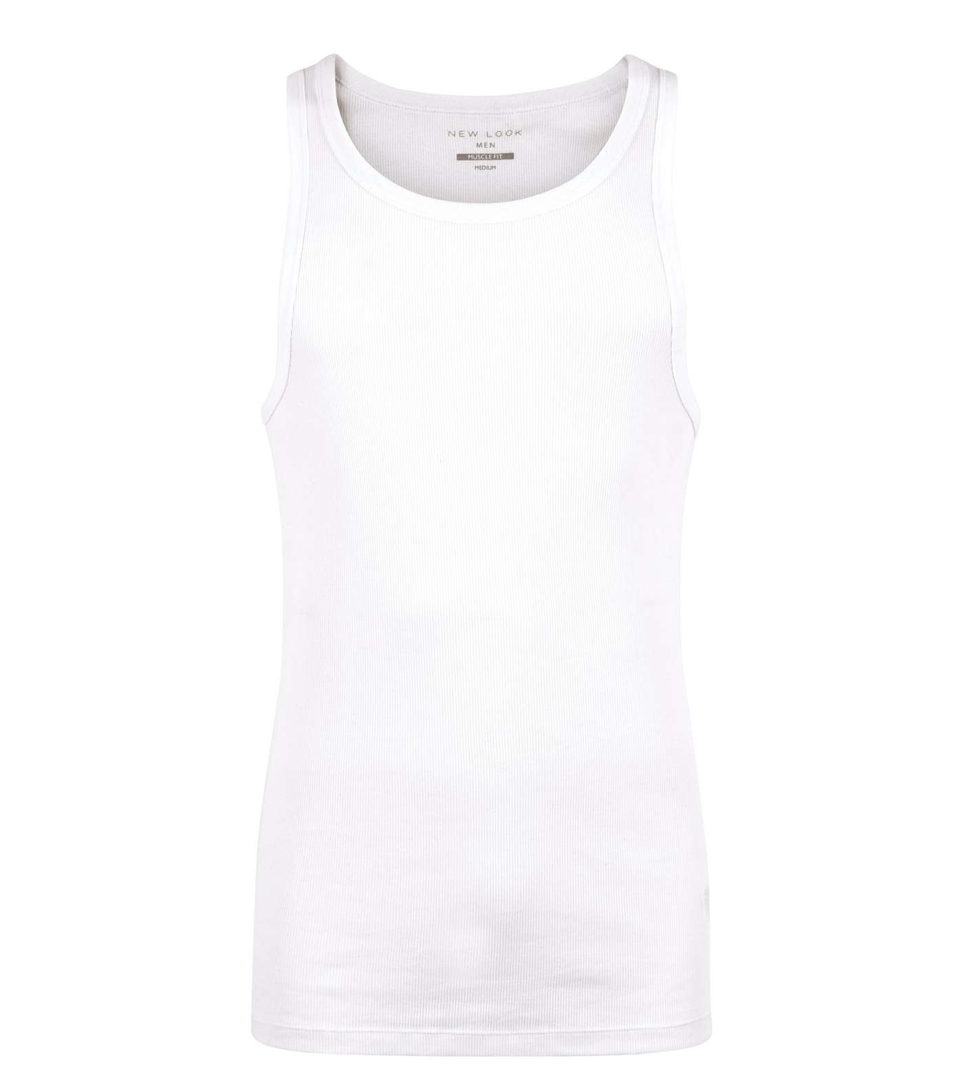 White Muscle Fit Ribbed Vest Image 4