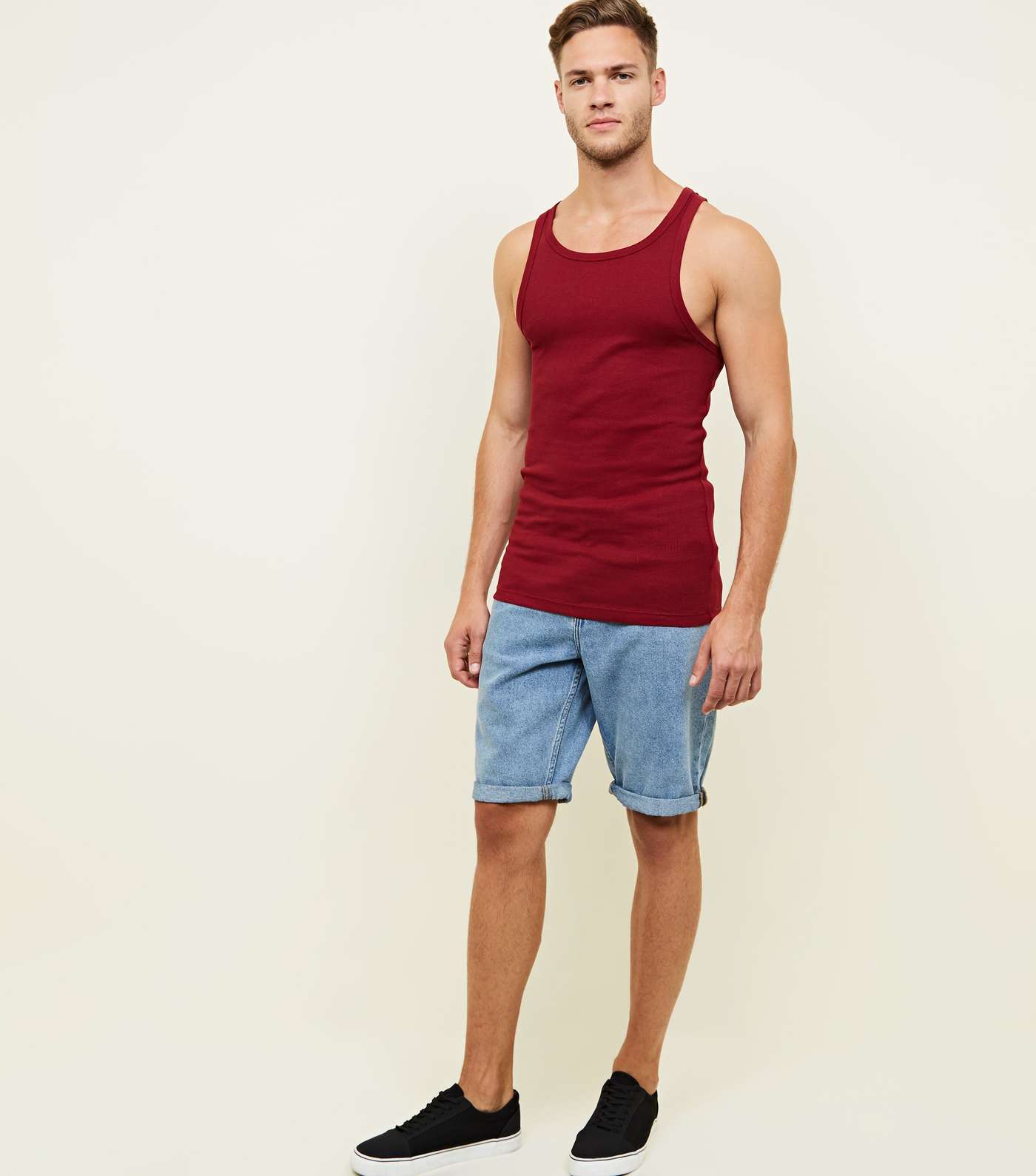 Dark Red Muscle Fit Ribbed Vest Image 2