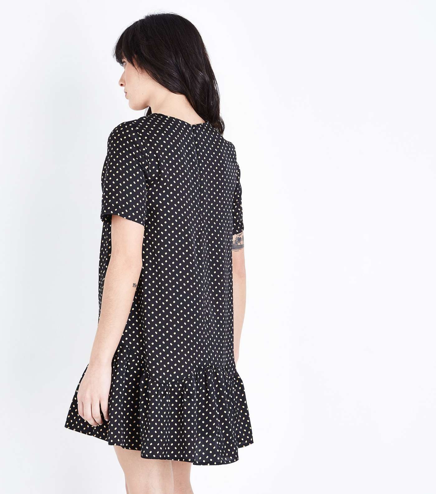 Black Polka Dot Print Drop Hem Dress Image 3