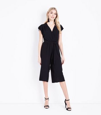 Black Wrap Front Culotte Jumpsuit | New Look