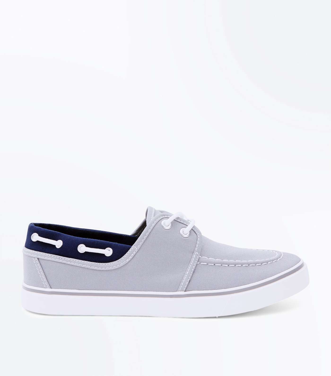 Grey Lace Up Canvas Boat Shoes