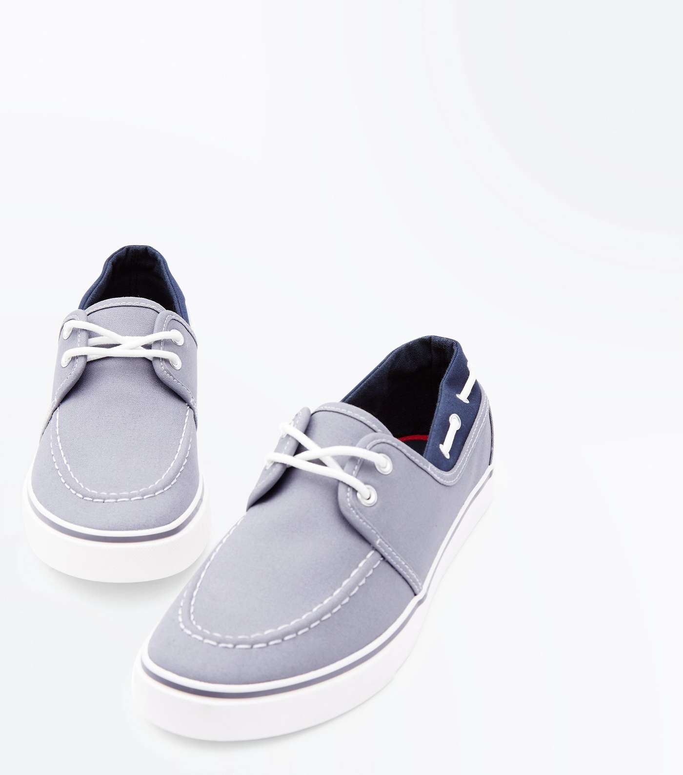 Grey Lace Up Canvas Boat Shoes Image 3