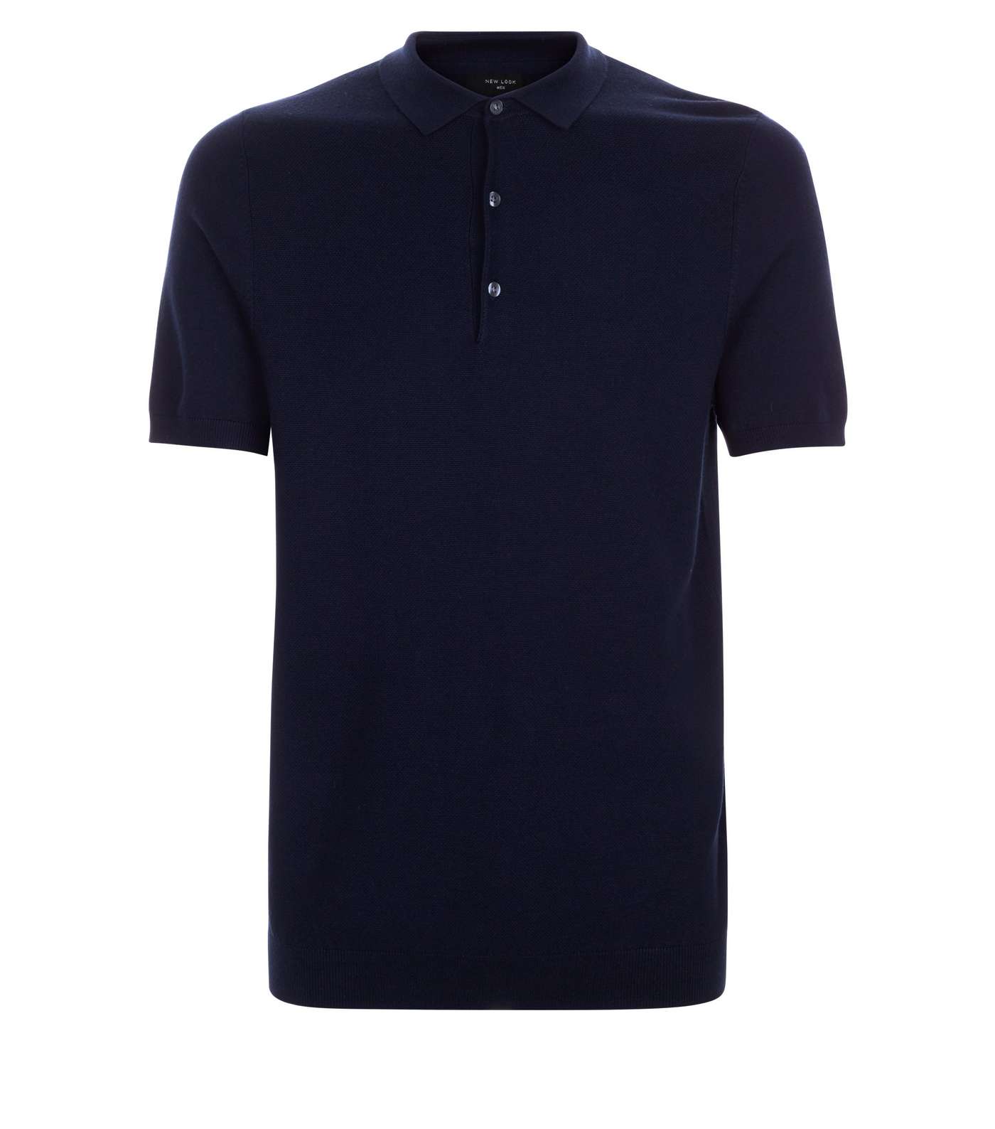 Navy Knitted Slim Fit Polo Shirt Image 4
