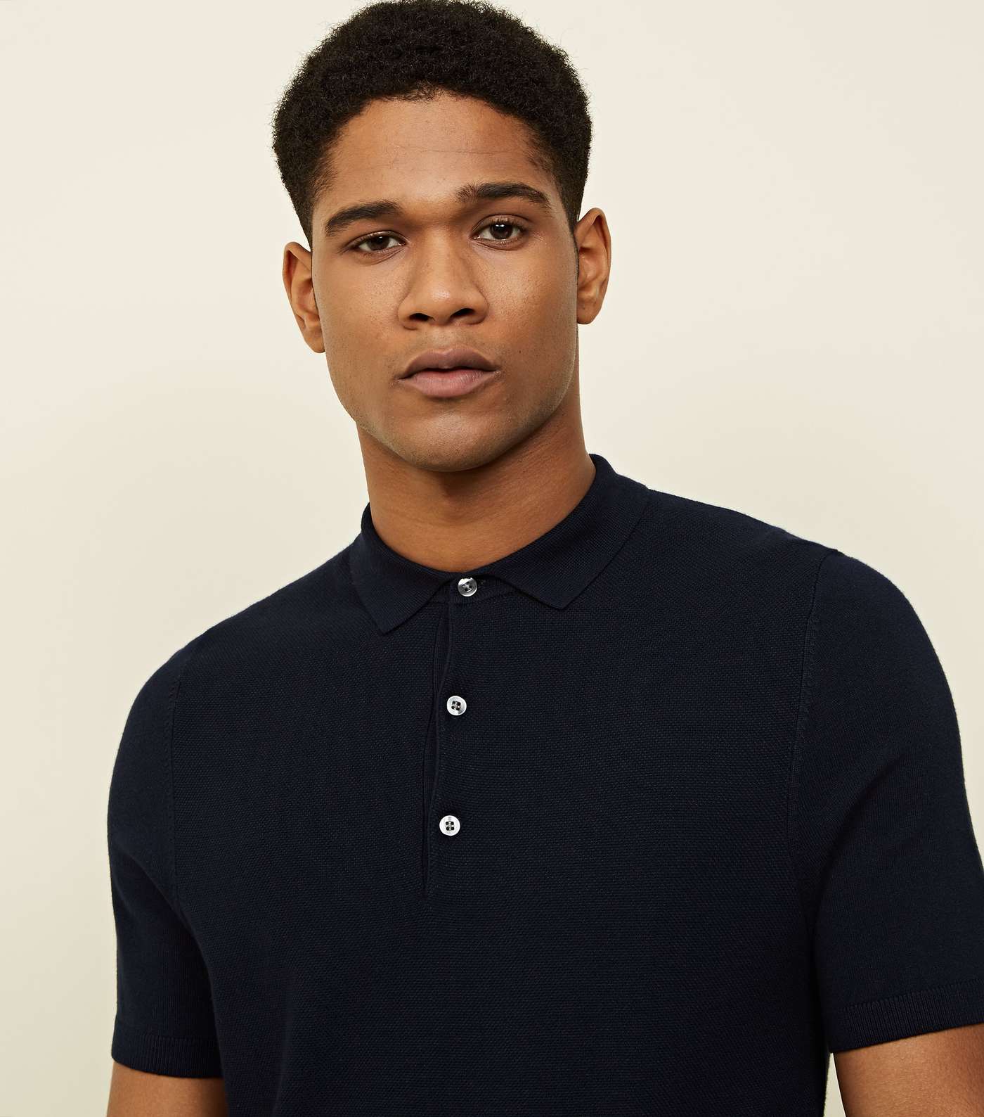 Navy Knitted Slim Fit Polo Shirt Image 6