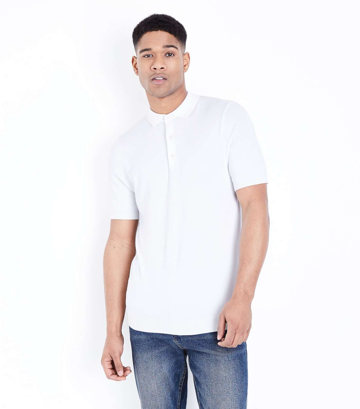 White Knit Muscle Fit Polo Shirt