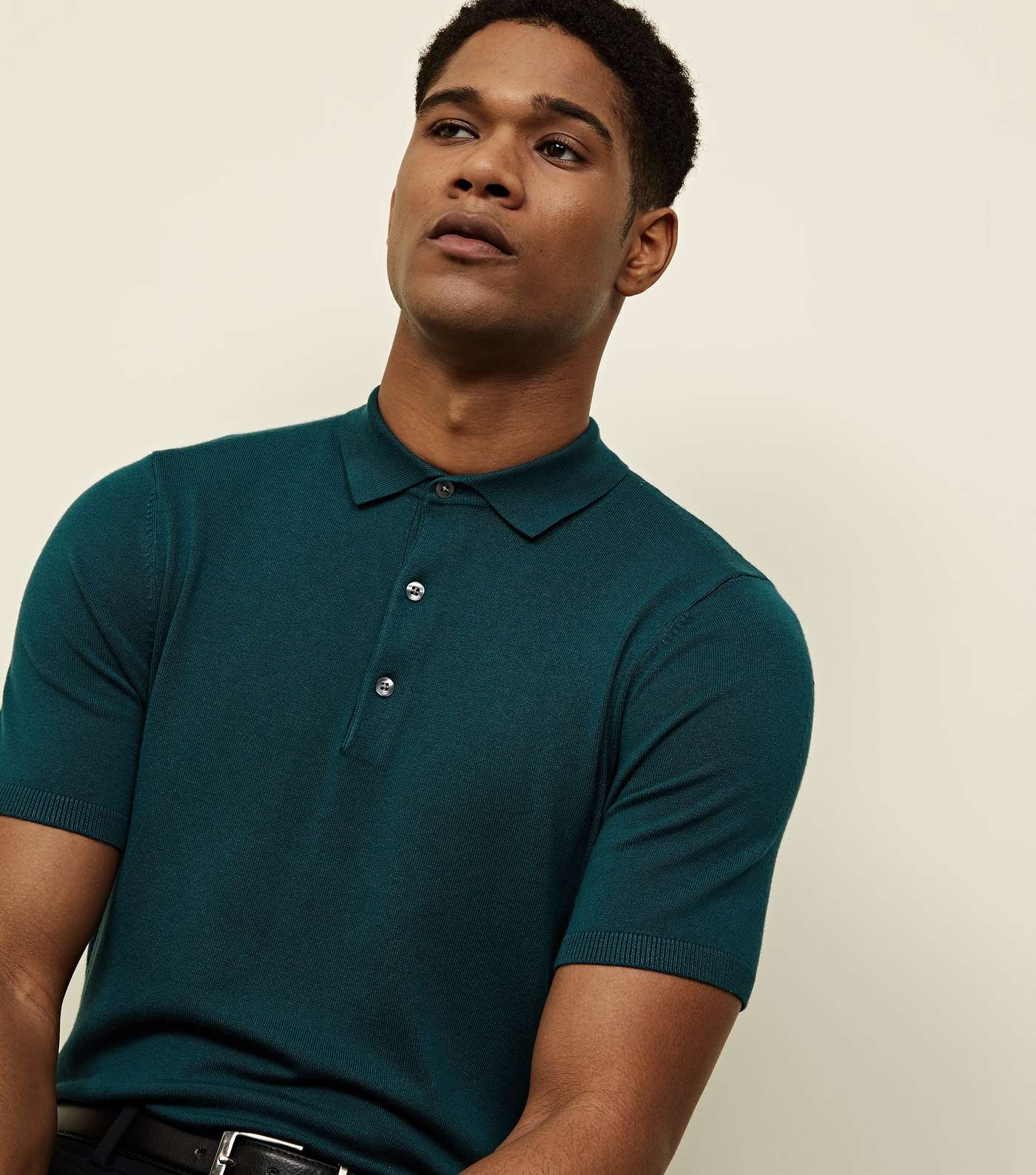 Teal Knit Muscle Fit Polo Shirt Image 6